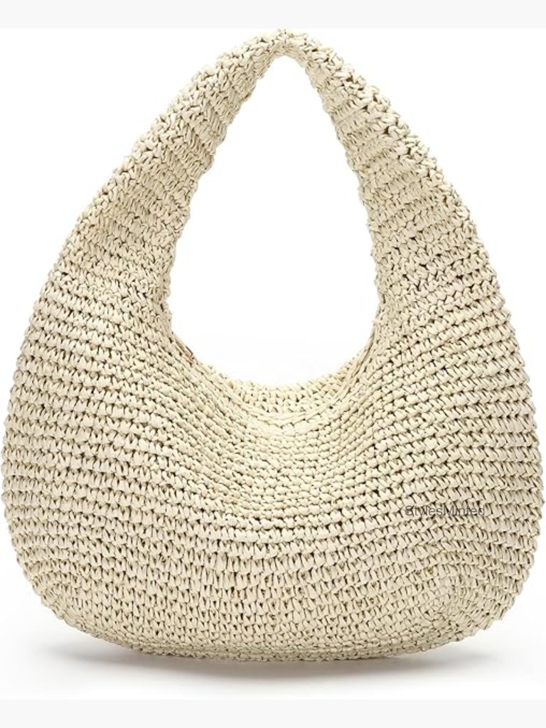 Handwoven Crescent Straw Hobo Bag Summer Beach Raffia Shoulder Bag Purse
